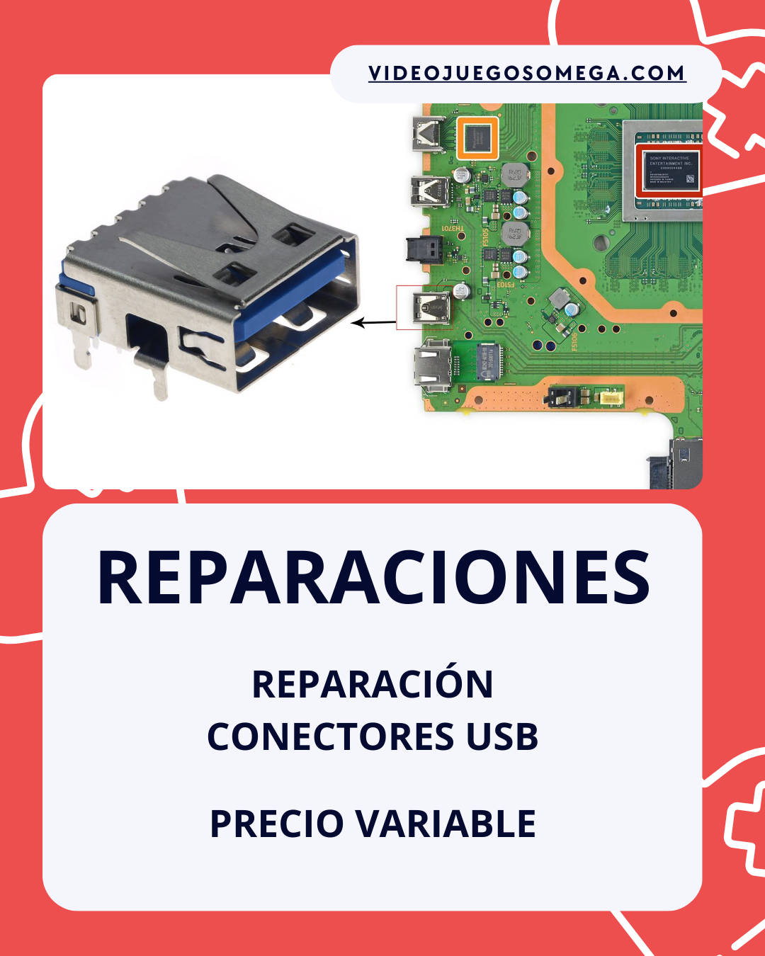 Conector USB y tarjeta de consola para diagnóstico
