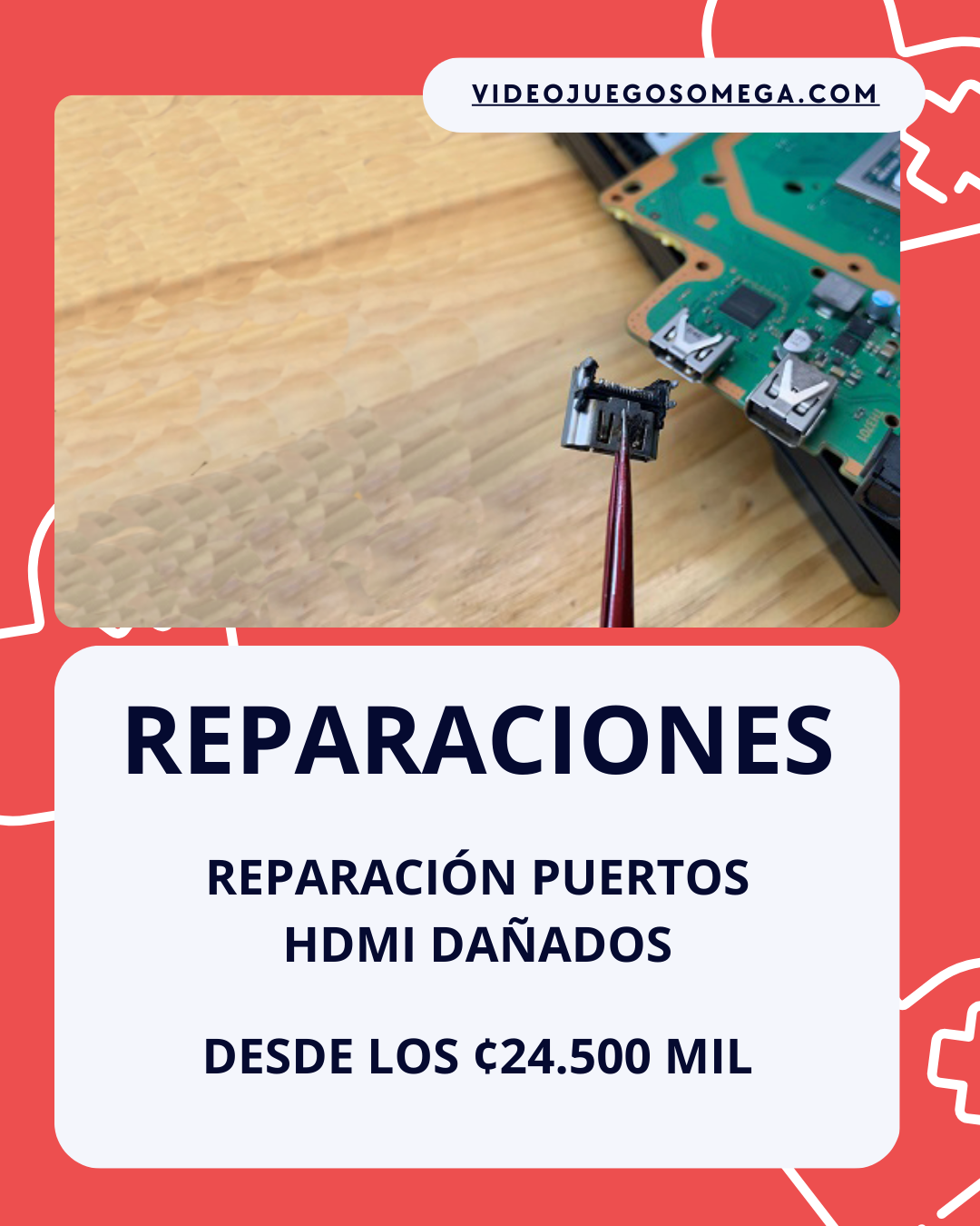 Puerto HDMI retirado de una consola para su reparación