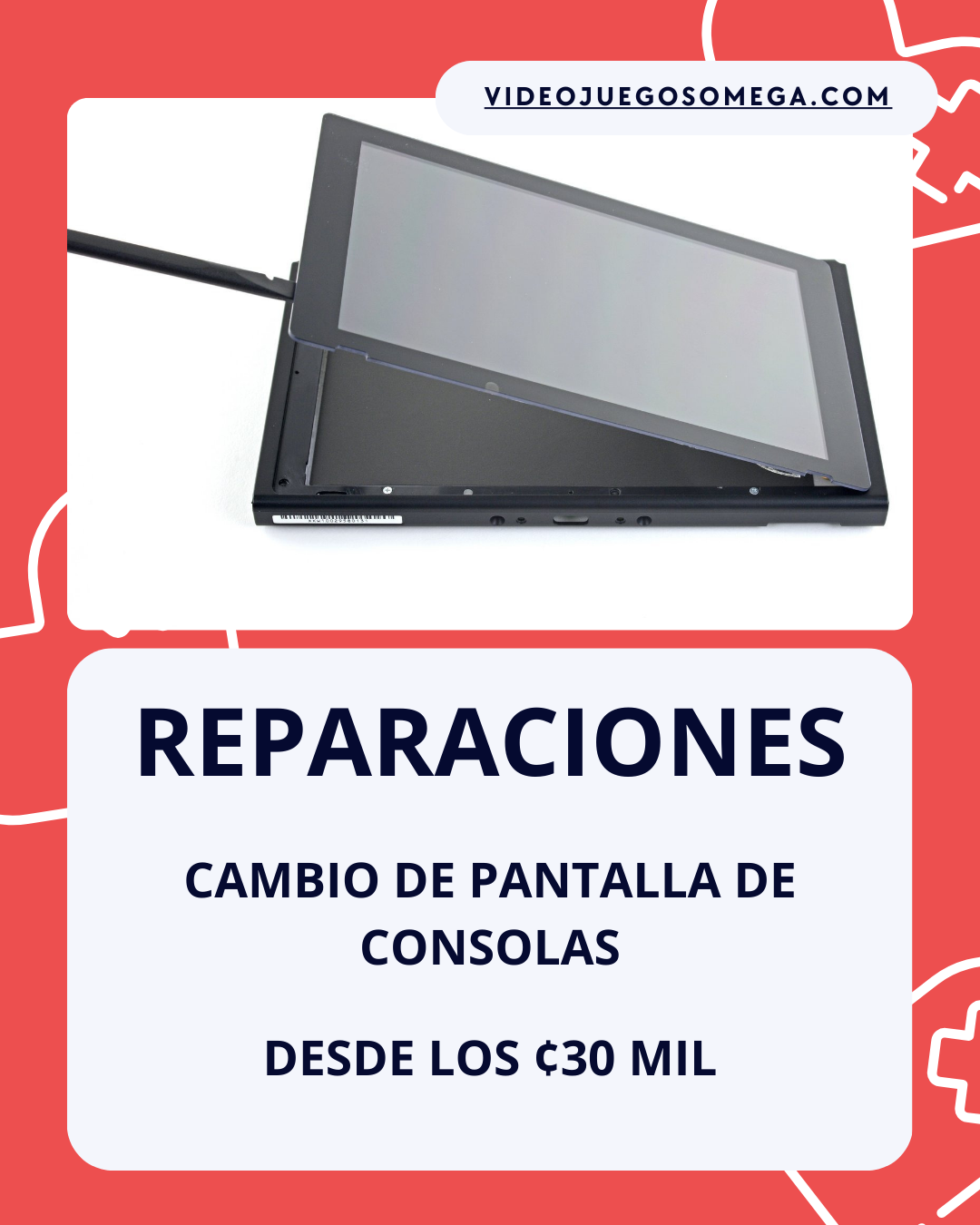 Pantalla de consola portátil levantada para reparación