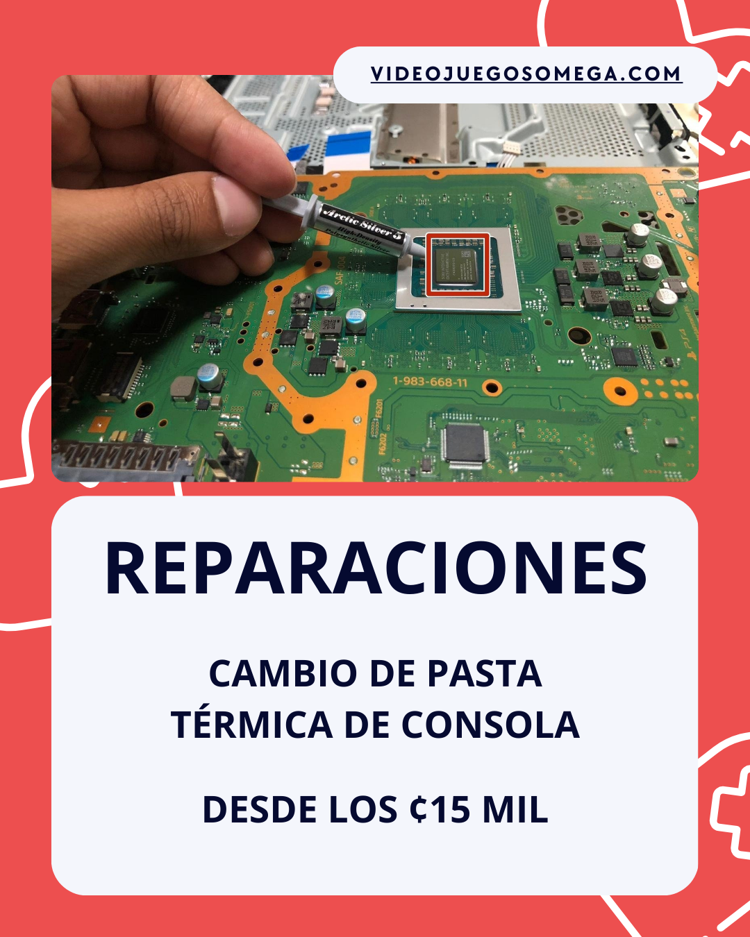Aplicación de material térmico en la tarjeta de una consola PlayStation
