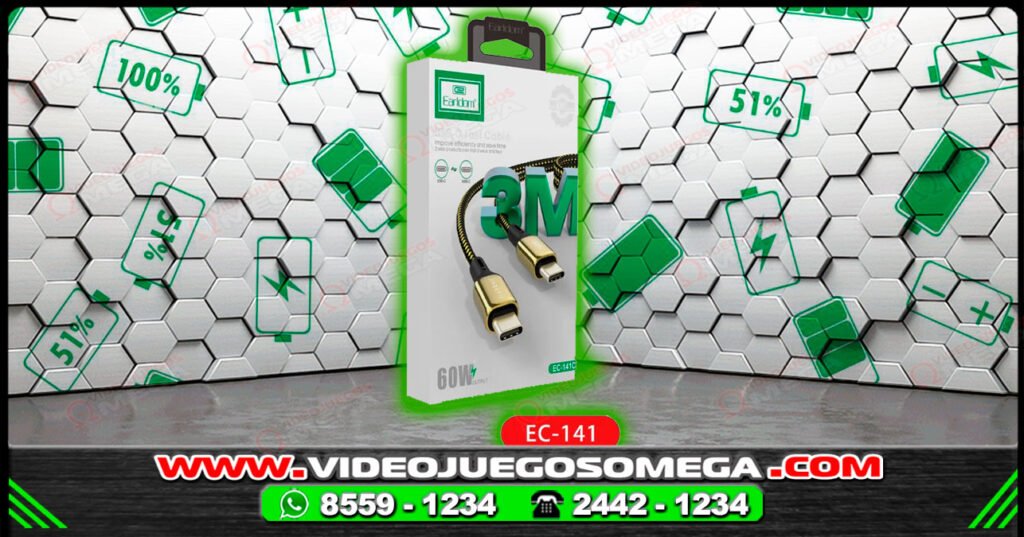 Cable Tipo C de 3 metros para carga rápida en Costa Rica
