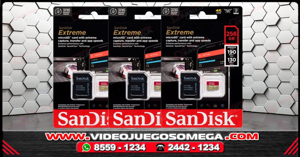 Tarjeta SanDisk Extreme 256GB con adaptador SD disponible en Costa Rica