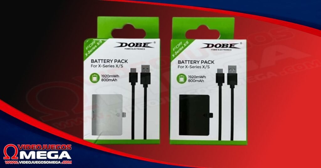 Contenido del kit de batería recargable Dobe con cable tipo C y tapa para control Xbox Series.