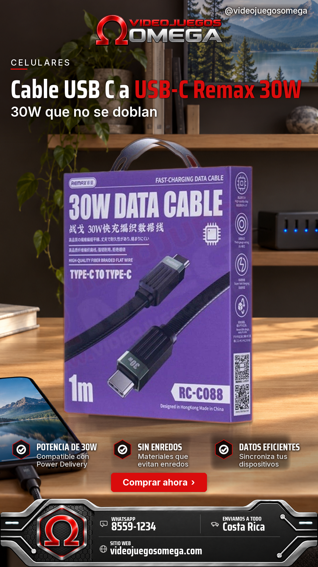 Cable USB C a USB-C Remax 30W | RC C088 Cable USB C a USB-C Remax 30W | RC C088